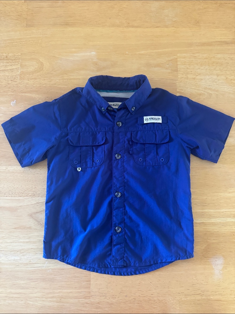 Magellan Outdoors Boys Blue Short-Sleeve Button-Down Shirt